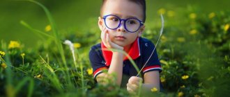 мальчик в траве с большими очками