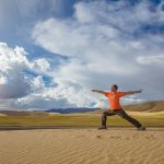 Tibet, yoga, desert, asana, Virabhadrasana